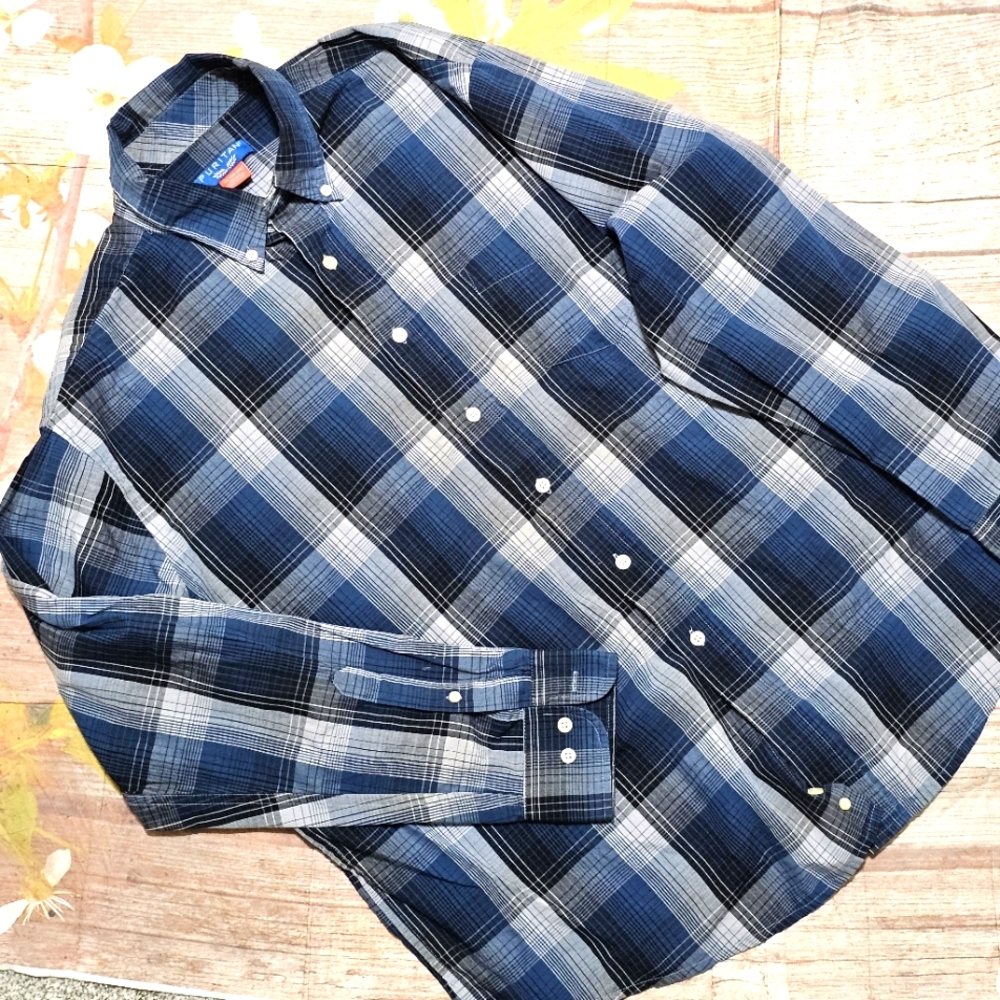 Puritan Navy and White Plaid Button Down Shirt